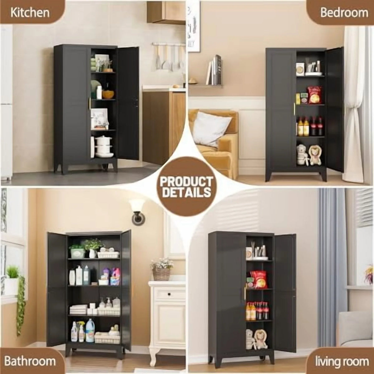 Metal Kitchen Pantry Storage Cabinet with 2 Doors and 3 Adjustable Shelves,Pantry Cabinet with Adjustable Leveling Foot for Kitchen, Living Room, Dining Room"White"