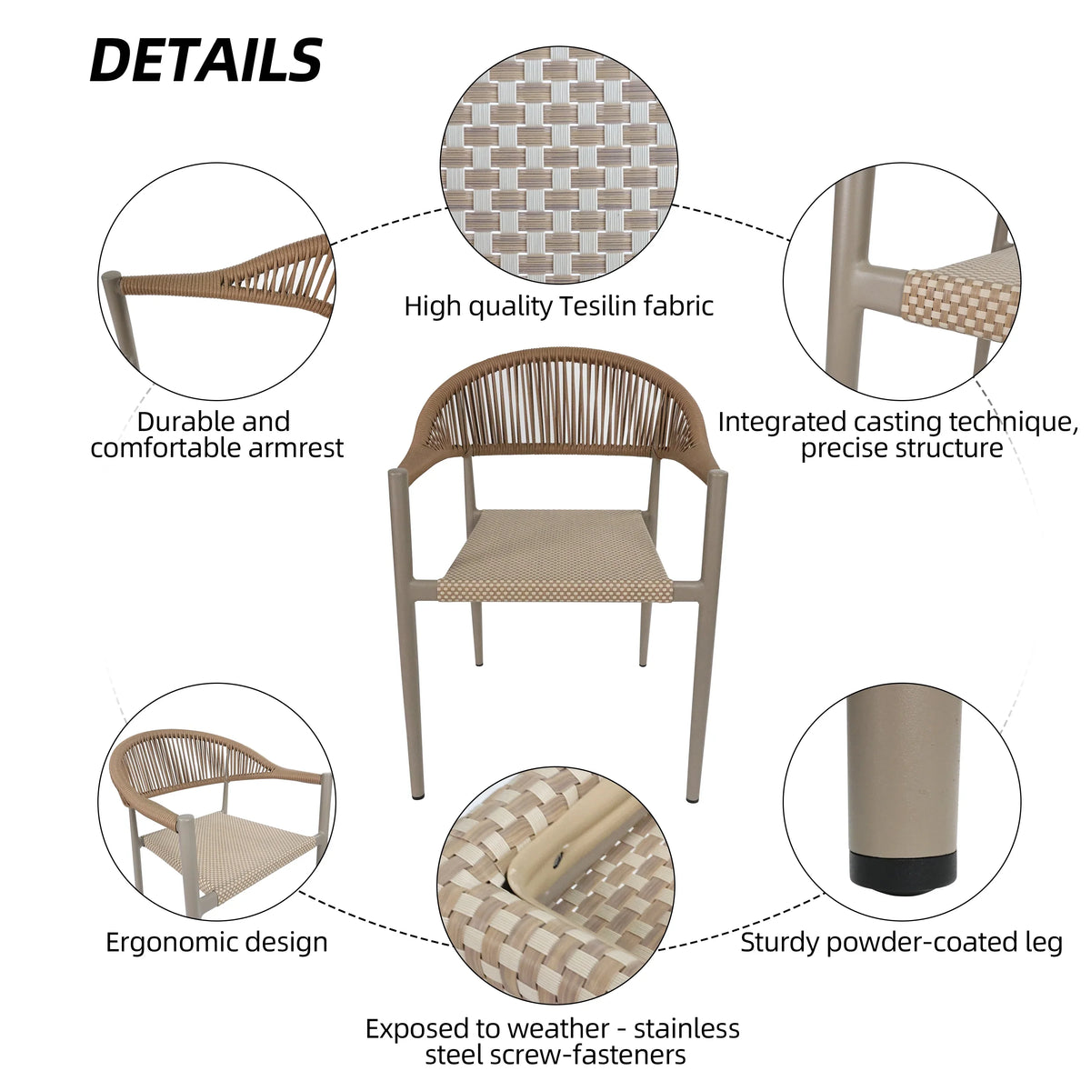 Vmopu New Set of 4 Gray Outdoor Stackable Dining Chair, PE Rattan for Bistro Restaurant Garden