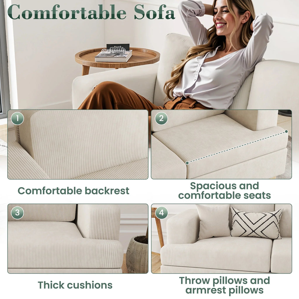 LUMIHO 89" Modern Corduroy Sofa,3 Seater Couches for Living Room, Bedroom,with Deep Seat,beige