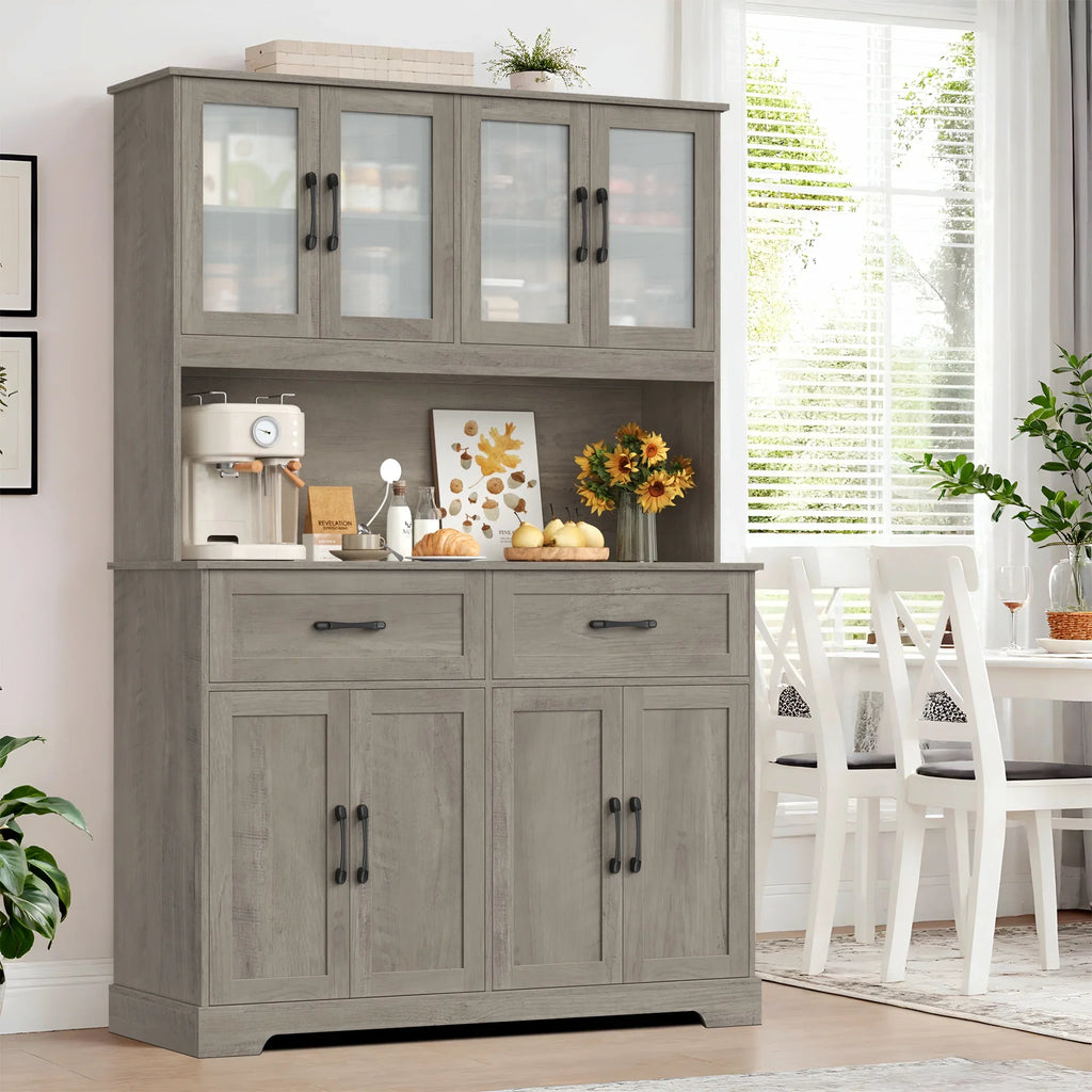 Homfa 71'' Tall 2 Drawer Kitchen Pantry Buffet Hutch, 4 Door Freestanding Cupboard Storage Cabinet, White