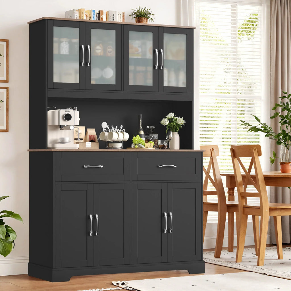 Homfa 71'' Tall 2 Drawer Kitchen Pantry Buffet Hutch, 4 Door Freestanding Cupboard Storage Cabinet, White