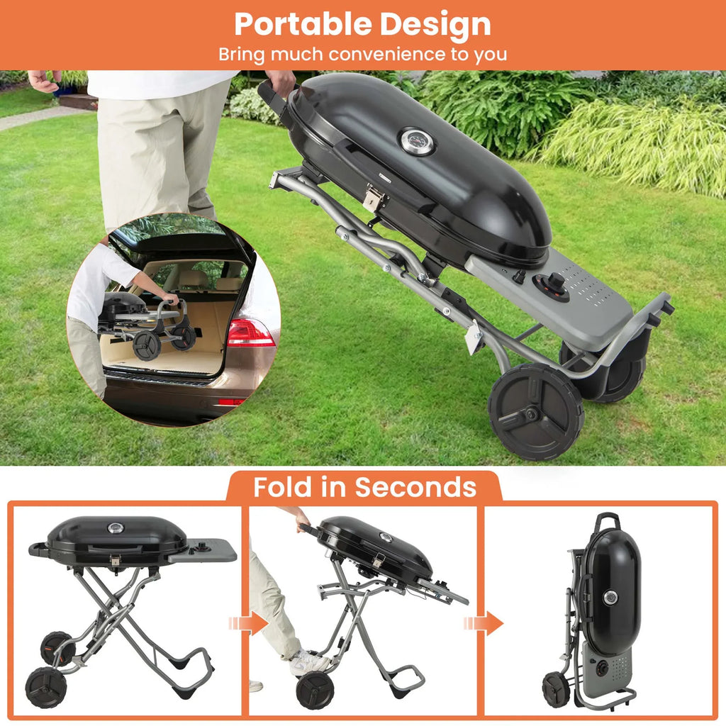 Costway Portable Propane Grill Folding Gas Grill Griddle with Wheels & Side Shelf