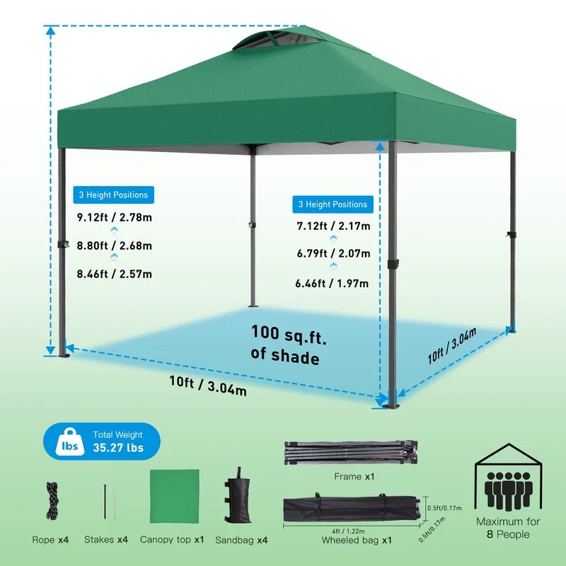 CHITOOMA 10 x 10ft Pop up Canopy Tent, Instant Outdoor Shelter Easy Portable Straight Leg Canopy Tent with Pockets Sidewall, White