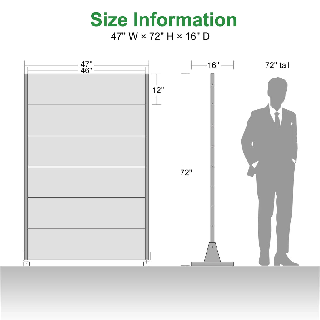 MAYEERTY 72" 47in Outdoor Privacy Screen with Stand Metal Balcony Decorative Screen, Black