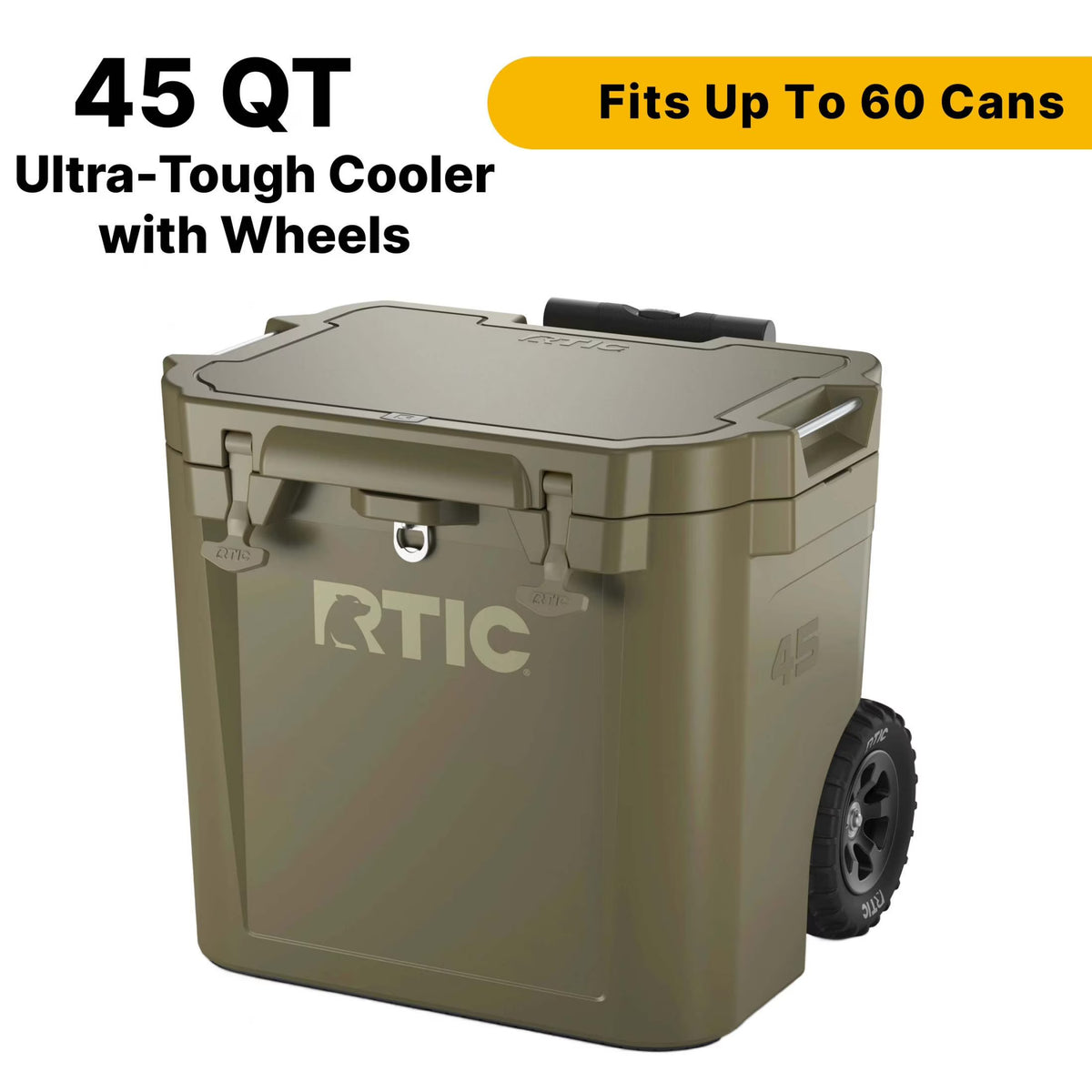 RTIC 45 QT Ultra-Tough Wheeled Hard-Sided Ice Chest Cooler, Fits 60 Cans, White
