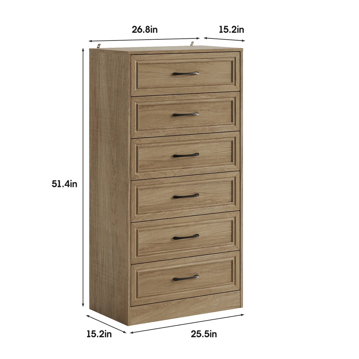 Vabches Farmhouse 5 Drawer Dresser with Metal Handle, Tall Wood Chest of Drawers for Living Room Bedroom,Dark Brown