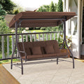 MCombo 3-Seat Outdoor Patio Swing Chair Cushioned with Adjustable Backrest and Canopy, Pillow, Brown