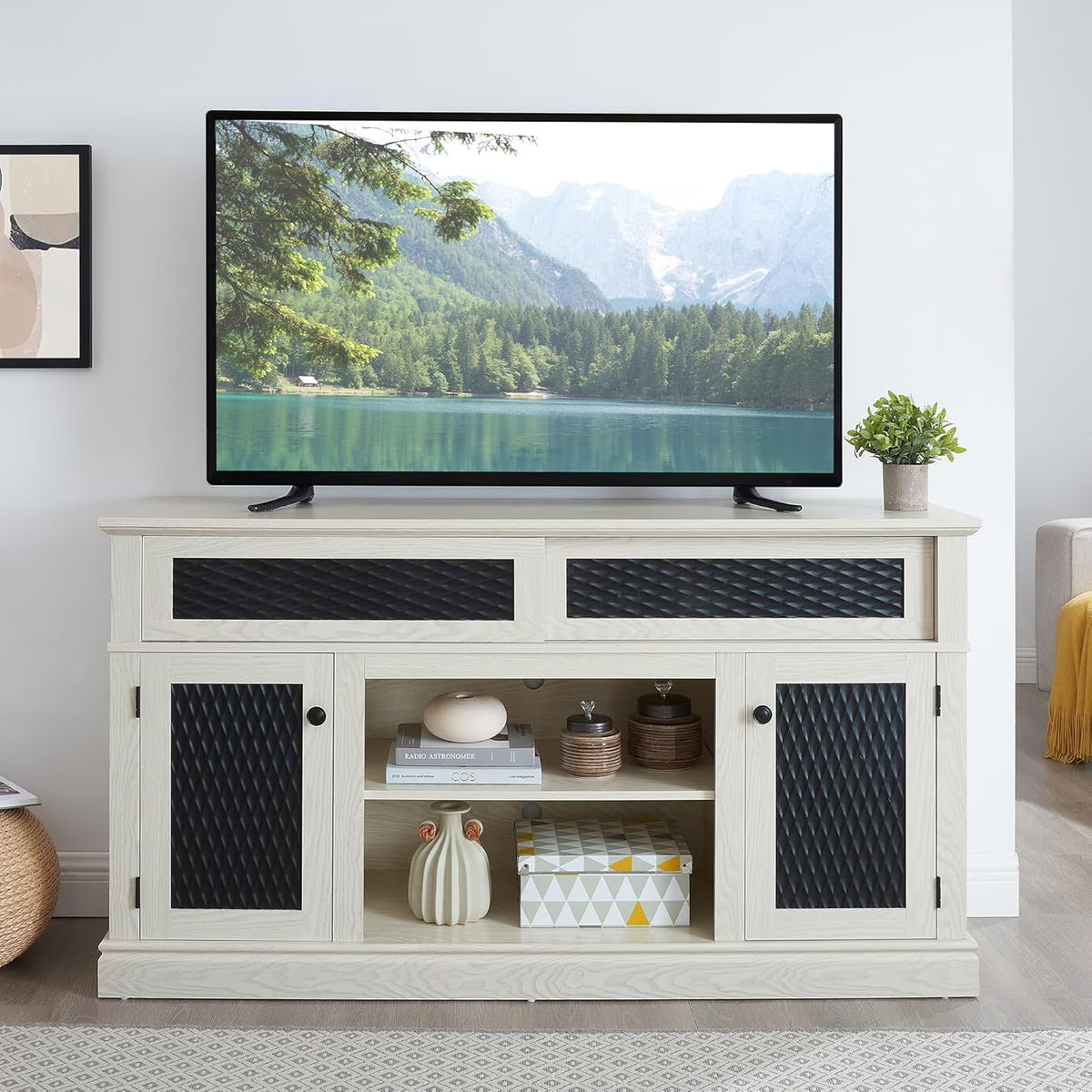 70 Inch TV Stand for TVs up to 80 Inch, Entertainment Center with Storage for Living Room, TV Console for Bedroom, Media Console for 40/50/55/60/65/70/75/80 Inch TV, White