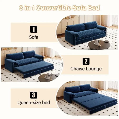 66" Queen Pull Out Sofa Bed, 3-in-1 Convertible Sleeper Sofa with Side Storage,Multi-Functional Velvet Loveseat Bed for Living Room,Bedroom