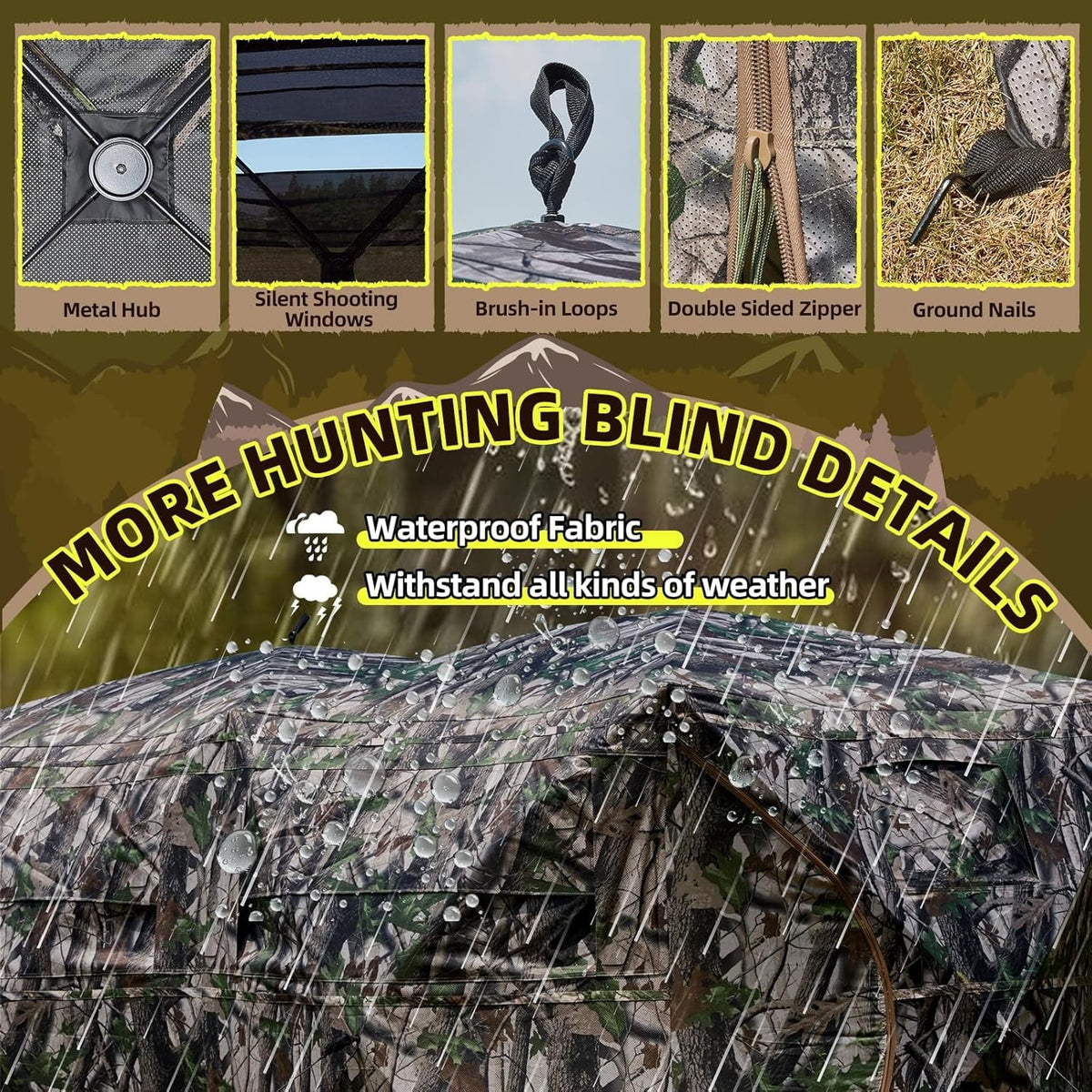Erommy 360° Camouflage Hunting Blind, Durable and Waterproof with Spacious Interior and Ventilation for 3 People