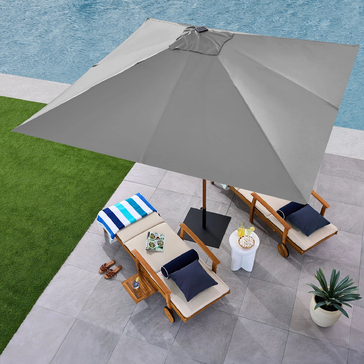Best Choice Products 9ft Deep Square Solar LED Lighted Patio Umbrella w/ Woodgrain Pattern, UV-Resistant - Black