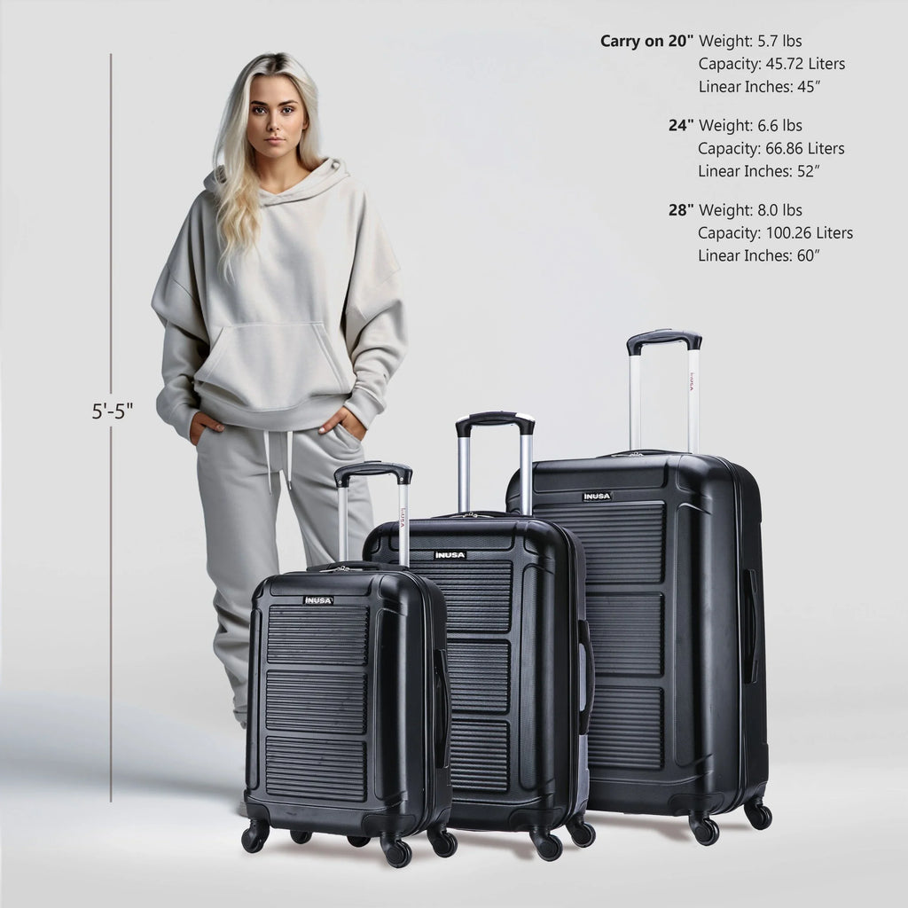 InUSA Pilot 3-Piece Hardside Luggage Sets with Spinner Wheels, Handle, Trolley, (20"/24"/28"), Blue