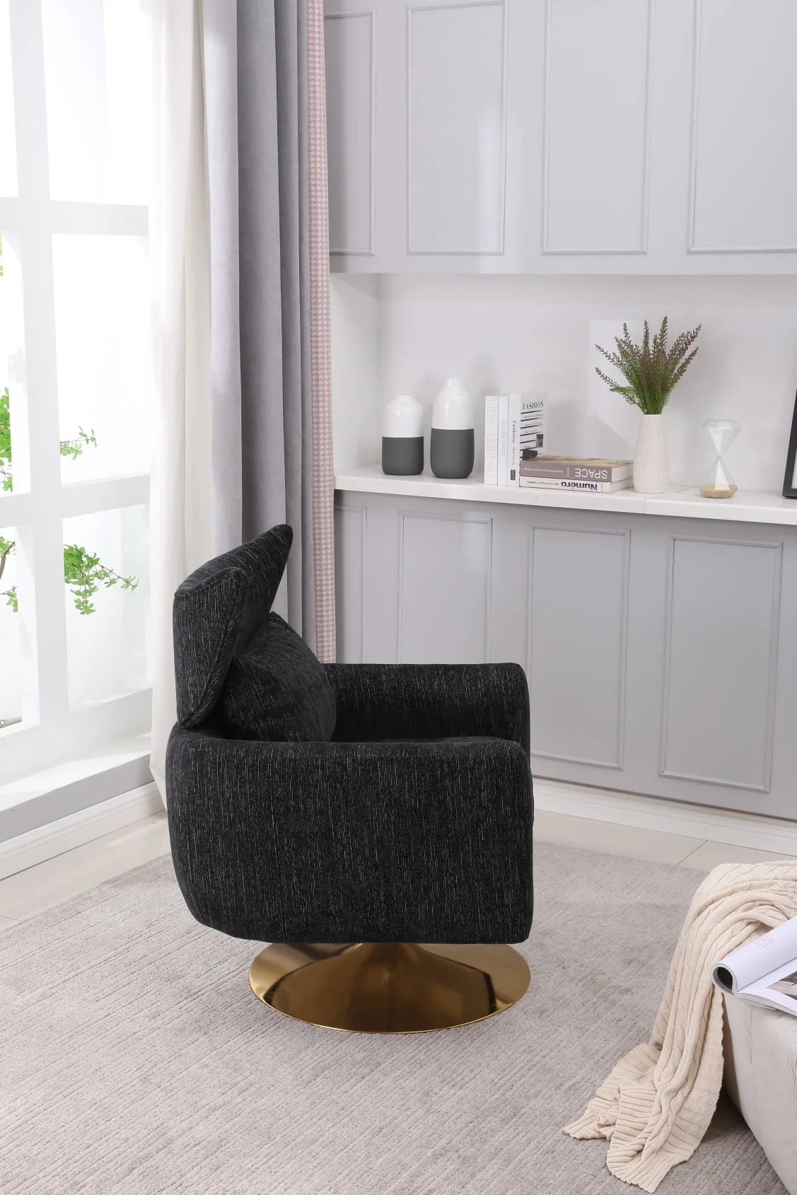 Swivel Accent Chair, Mid Century Modern 360 Degree Comfy Armchair with Wraparound Backrest, Linen Upholstered Single Sofa Chair for Living Room, Bedroom, Office, Orange