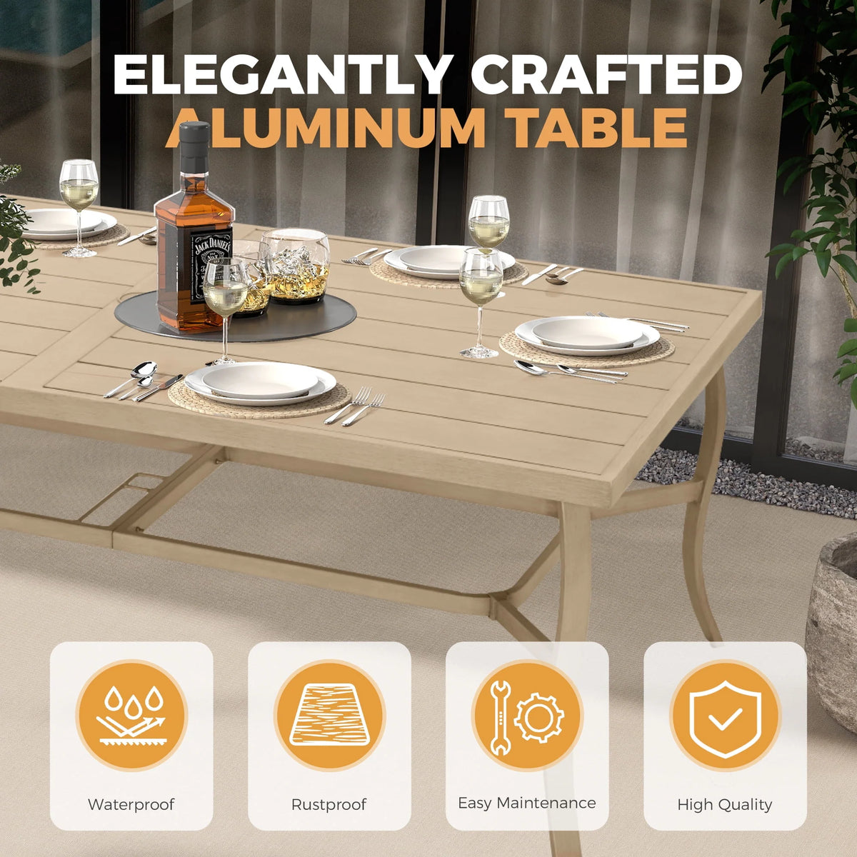 HAPPATIO 7 Piece Patio Dining Set, Aluminum Outdoor Dining Set for 6, Aluminum Dining Table and Chairs Set, Patio Dining Furniture with Aluminum Table, Chairs and Washable Cushions (Gray)