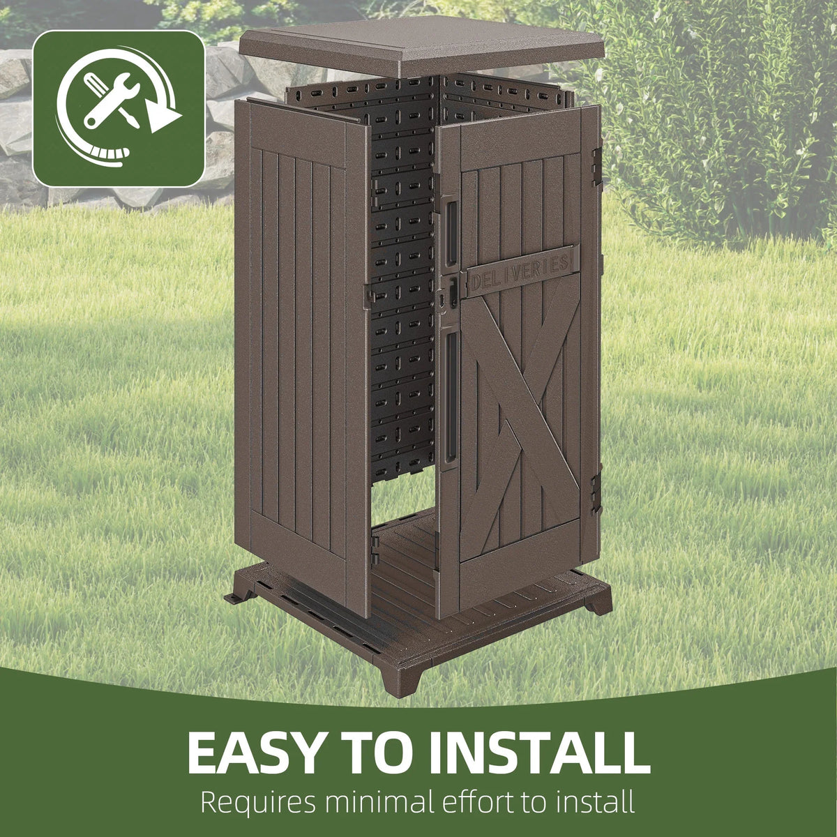 Uforic 60-Gallon Large Outdoor Package Delivery Storage Box, Double-Wall Resin Waterproof Deck Box for Porch or Curbside, Lockable, Brown