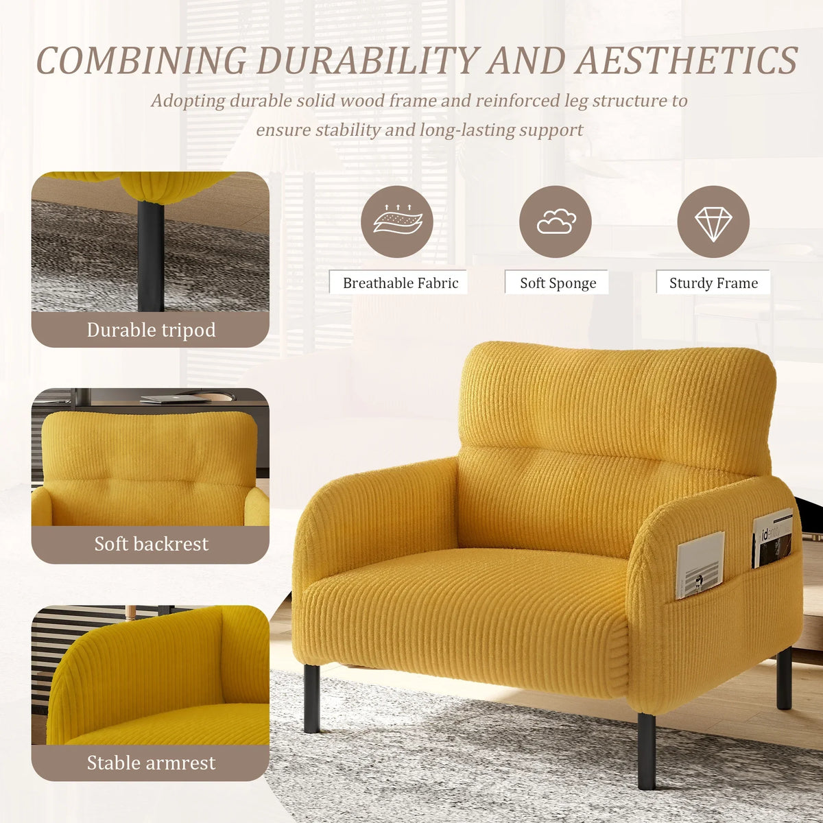 Modern Accent Chair,Armchair,Corduroy Fabric Sofa Chairs,Upholstered Armchair for Living Room,Bedroom,Office,Olive Green