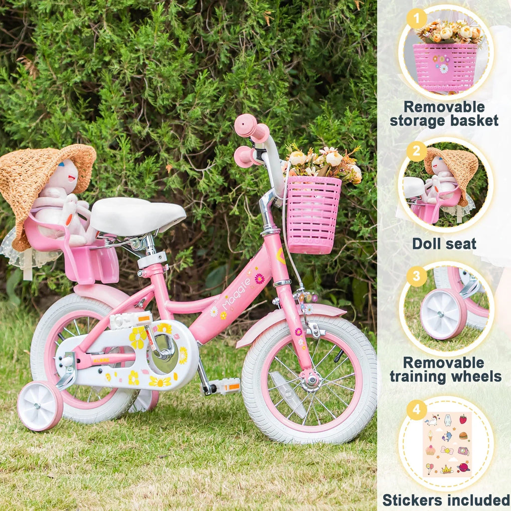 Glerc Maggie 12 inch Kids Girls Bike for Ages 2-4 Years Child, Peach