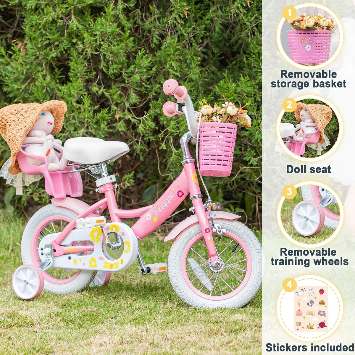 Glerc Maggie 12 inch Kids Girls Bike for Ages 2-4 Years Child, Peach