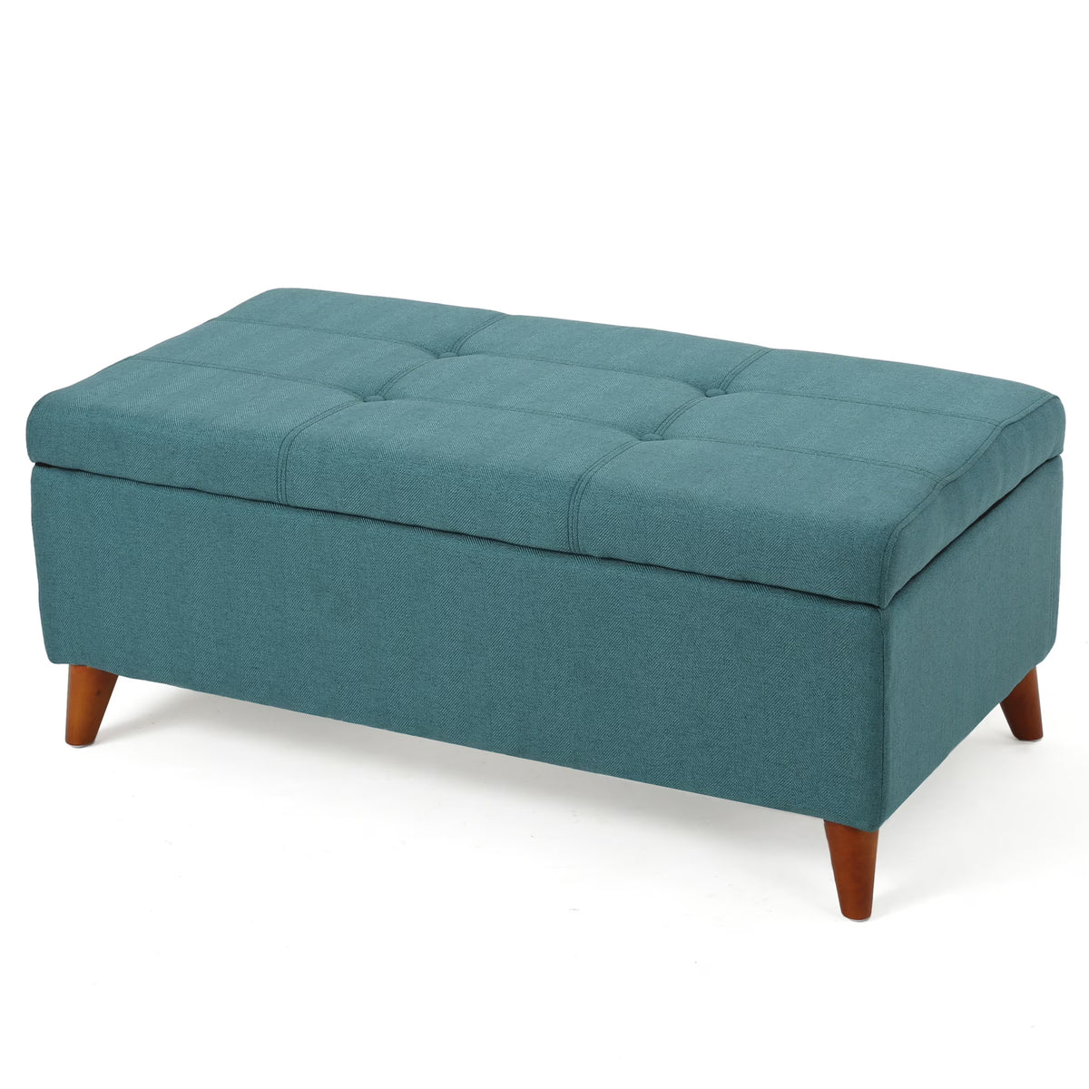 GDF Studio Valeno Mid Century Modern Fabric Tufted Storage Ottoman Bench, Light Gray and Light Brown