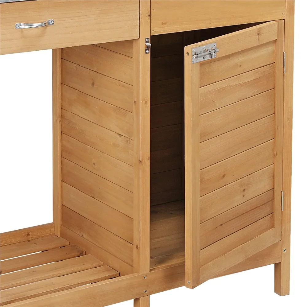Renwick Outdoor Garden Potting Bench W/Cabinet Drawer Open Shelf, Gray