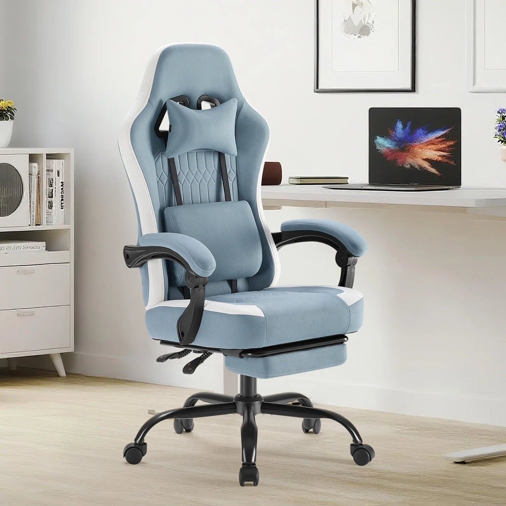 MCQ Ergonomic Swivel Gaming Chair with Headrest Lumbar Support for Home Office, Black and Grey