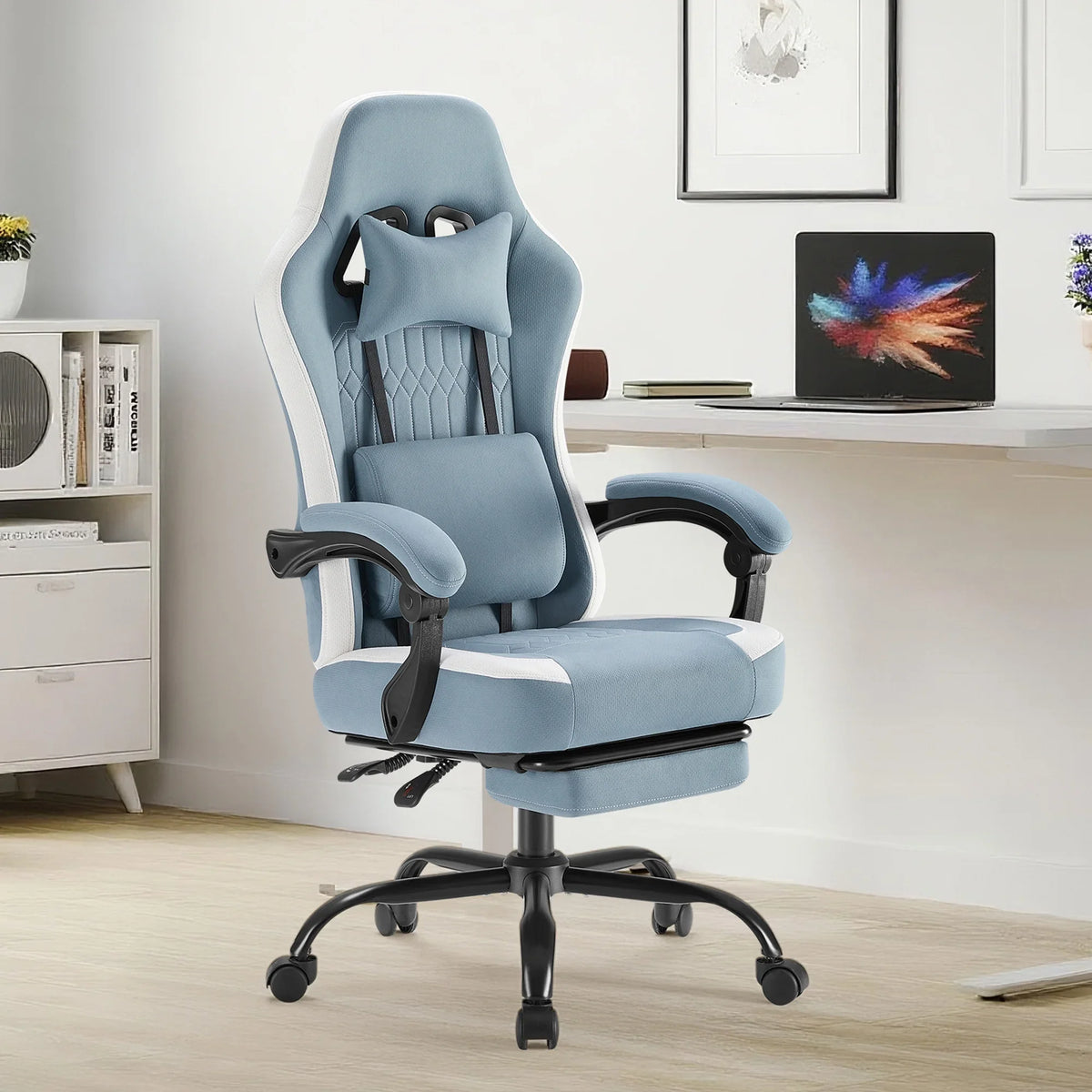 MCQ Ergonomic Swivel Gaming Chair with Headrest Lumbar Support for Home Office, Black and Grey