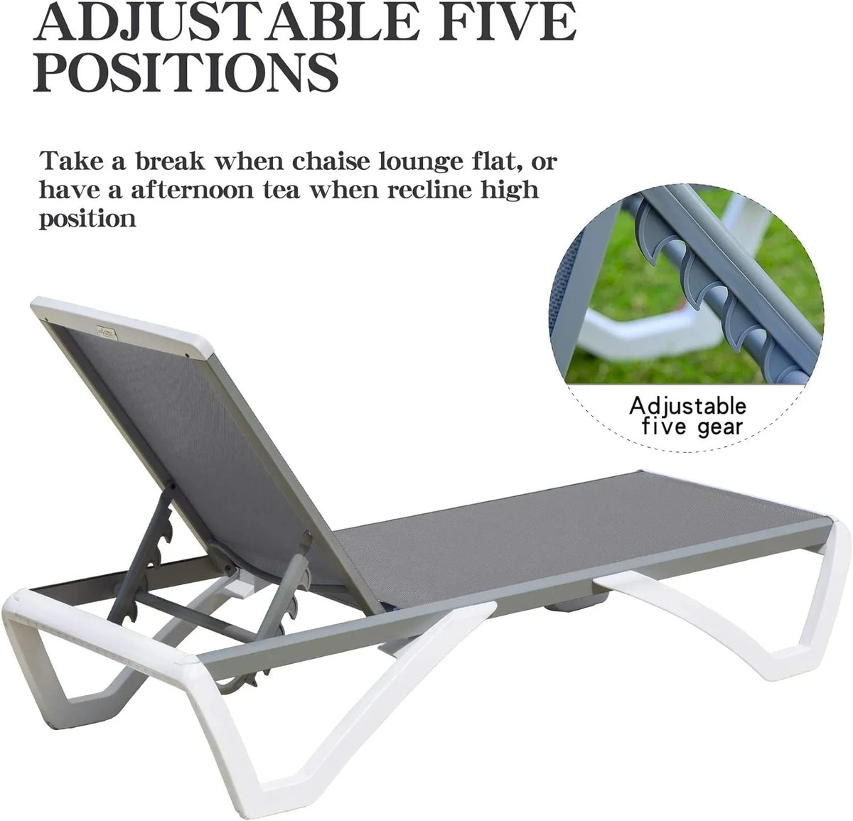 Domi Outdoor Living Chaise Lounge Chair Aluminum Adjustable Pool Lounge Chair"With All-Weather Textilene for Deck, Lawn, Backyard "1 Grey Chair"
