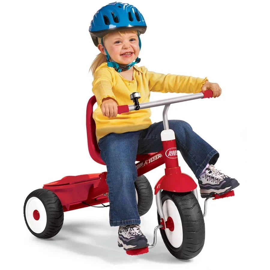 Radio Flyer Deluxe Steer & Stroll Tricycle with Parent Push Handle and Adjustable Seat for Ages 2 to 5 Years