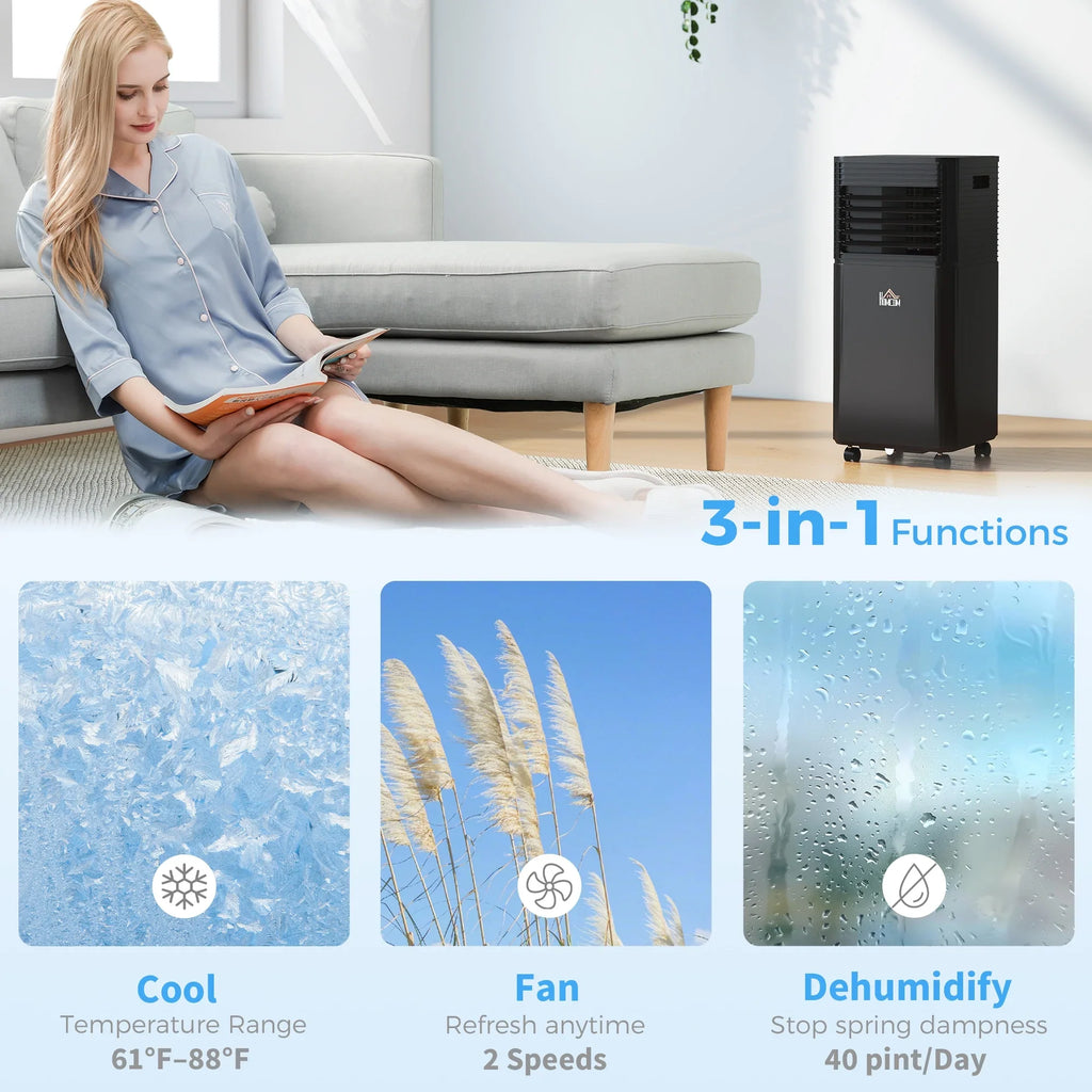 HOMCOM 8000 BTU Portable Air Conditioner with Remote, LED Display, 24H Timer, Black