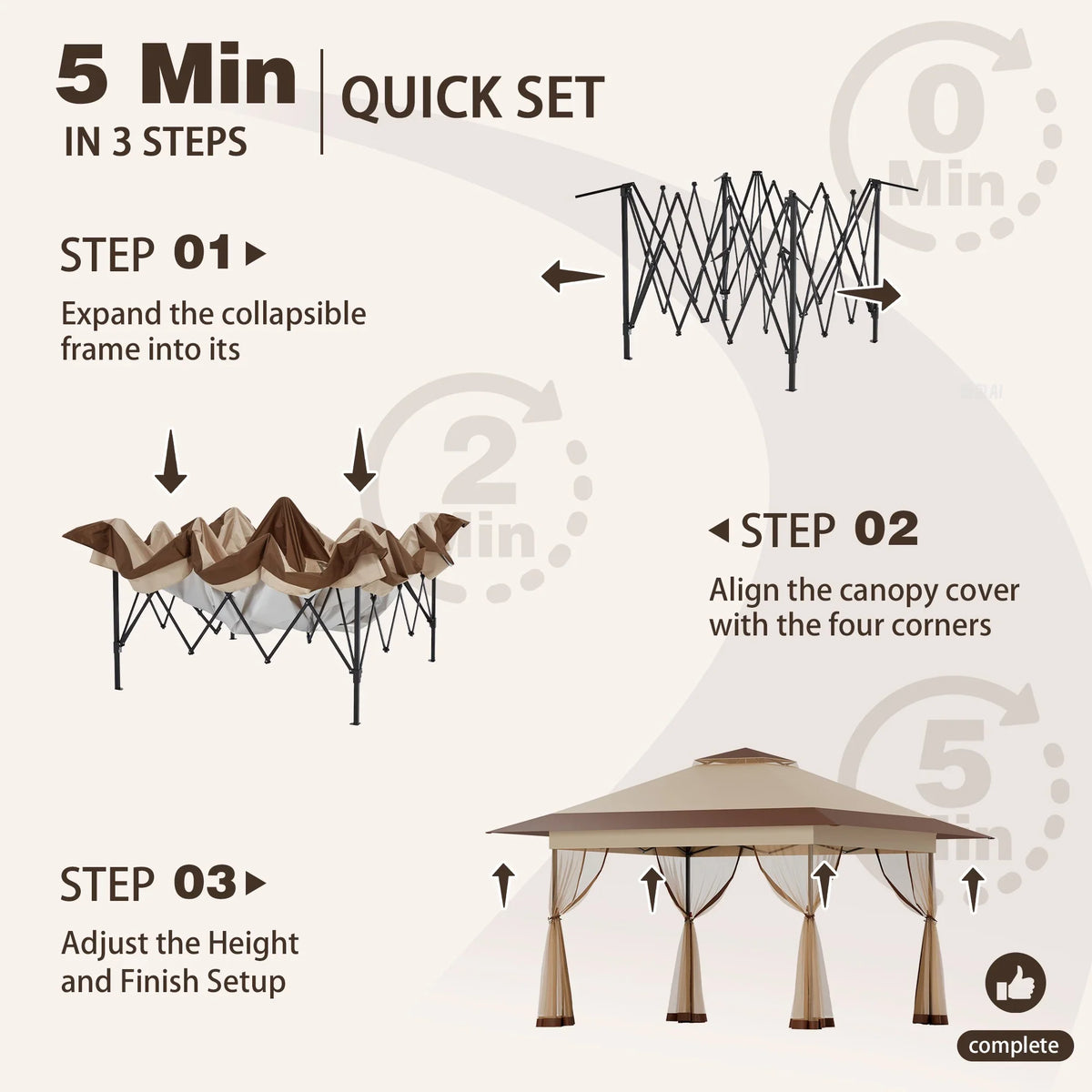 Bezseller 11x11 Pop up Gazebo, Outdoor Waterproof Canopy Tent with Mosquito Netting for Outdoors, Khaki