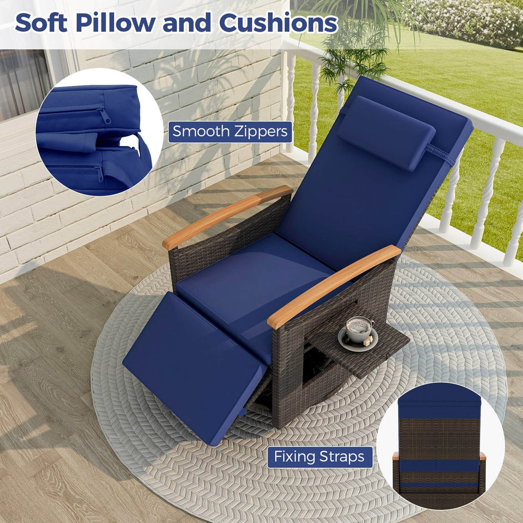 Costway Outdoor 360" Swivel Rattan Recliner Chair Patio Wicker Chaise Lounge Chair Beige