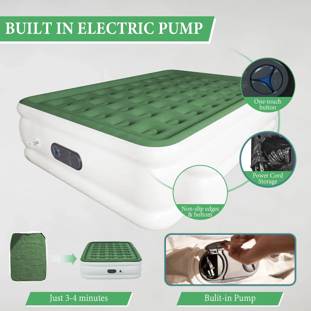 Full Size Air Mattress with Built in Pump,High Portable 18" Inflatable Mattress,Blow Up Mattress for Travel,Home and Guest(Parrot Green)