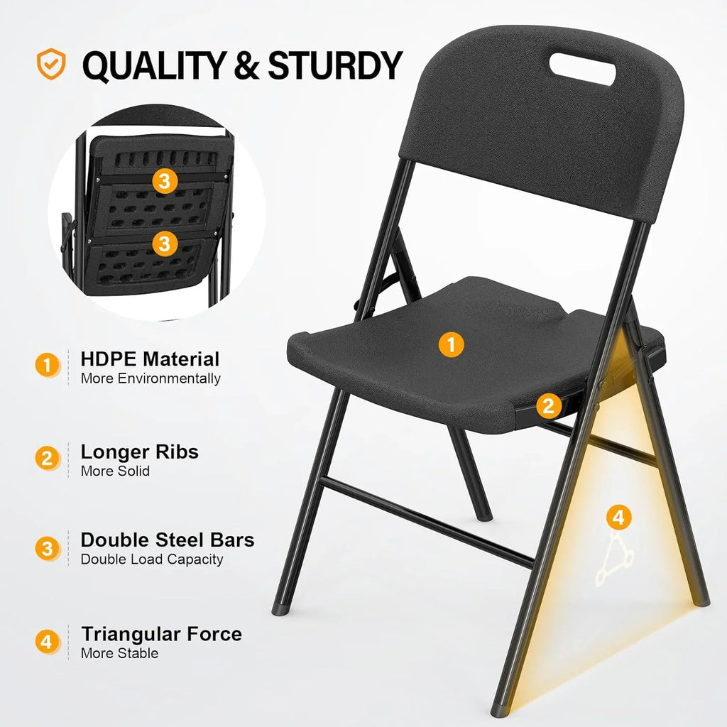 DYUKFG Folding Chairs, Heavy Duty Foldable Chair Portable HDPE Plastic Seat with Steel Frame for Indoor Outdoor Dinning Party Wedding School Use, White, 6 Pack
