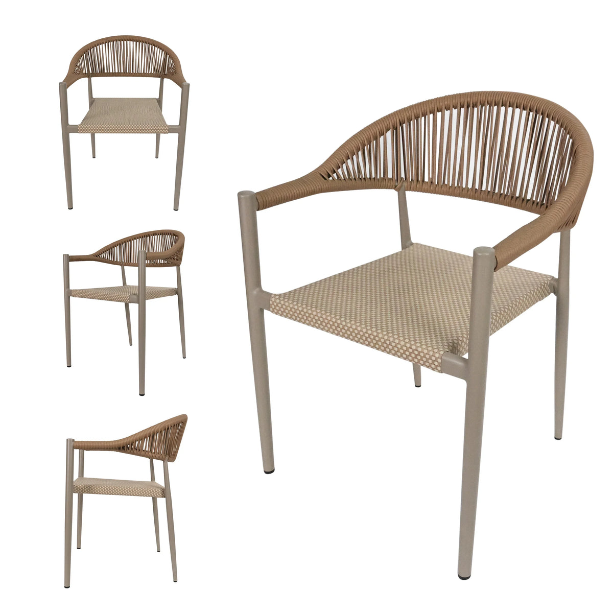 Vmopu New Set of 4 Gray Outdoor Stackable Dining Chair, PE Rattan for Bistro Restaurant Garden
