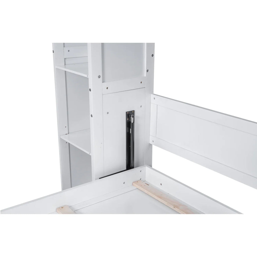 Harper & Bright Designs Full Size Murphy Bed with Shelves, Foldable Wall Bedframe w/Flexible Slats Support, Space-Saving Design, Can Be Folded Into Cabinet, White