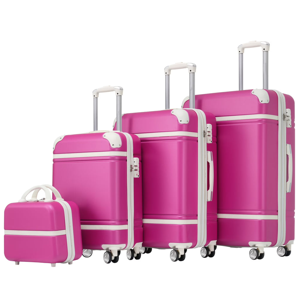 4 Piece ABS Hard Shell Luggage Sets with Cosmetic Case,Lightweight Suitcase with TSA Lock,Airline Certified Carry-on Luggage(20/24/28in),Green