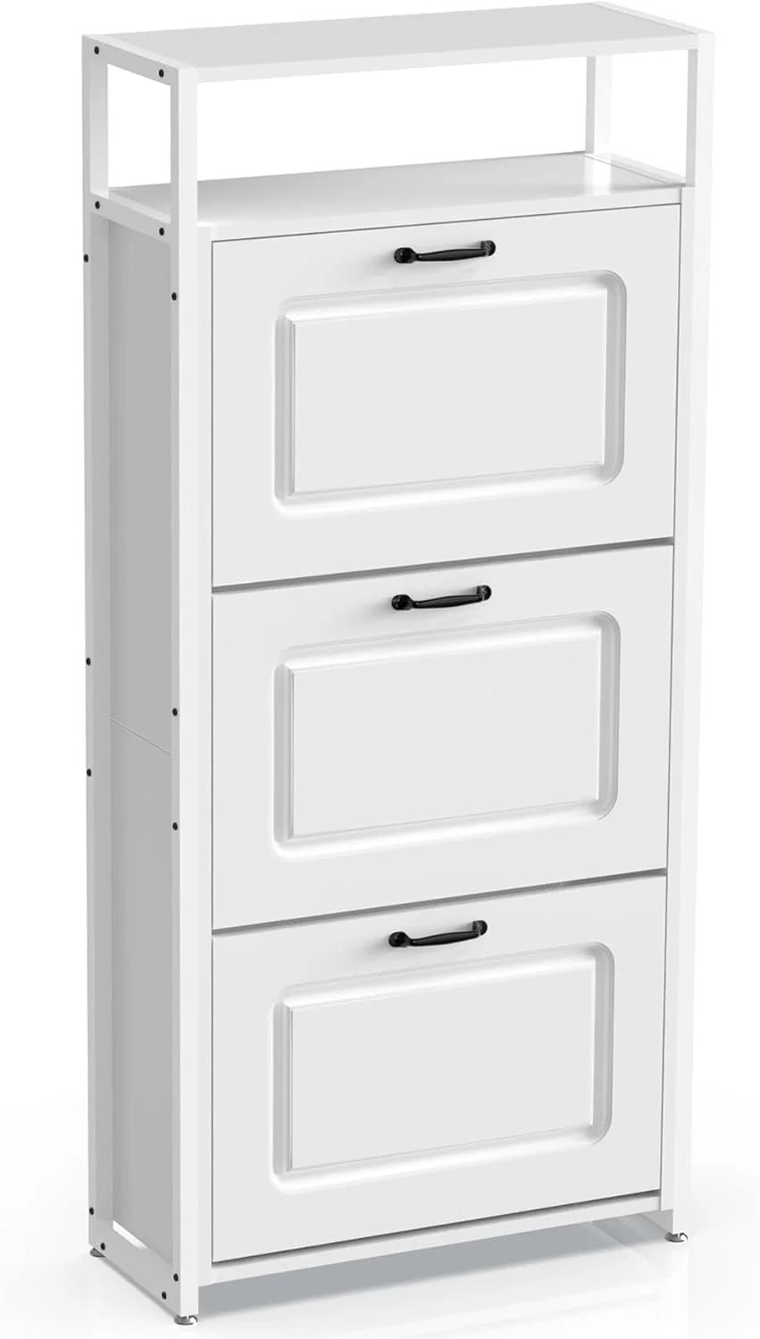HAIOOU Shoe Storage Cabinet, Wood Shoe cabinet with Adjustable Shelf for Entryway with 3 Flip Drawers,Rustic Brown