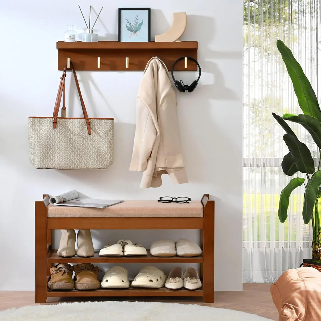 Shoe Rack for Front Door Entrance, 28" Entryway Bench with Coat Rack, Hall Tree Shoe Bench with Storage for Entry, Hallway, Bedroom, Living Room