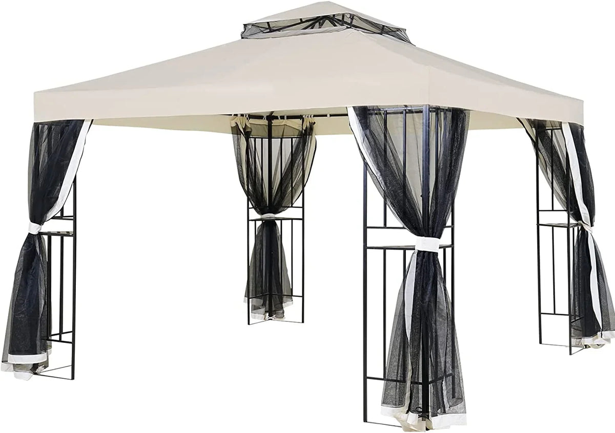 SIMENMAX 10x13 Ft Patio Gazebo,Outdoor Gazebo Canopy with Mosquito Netting and Curtains,Sturdy Soft Top Gazebo