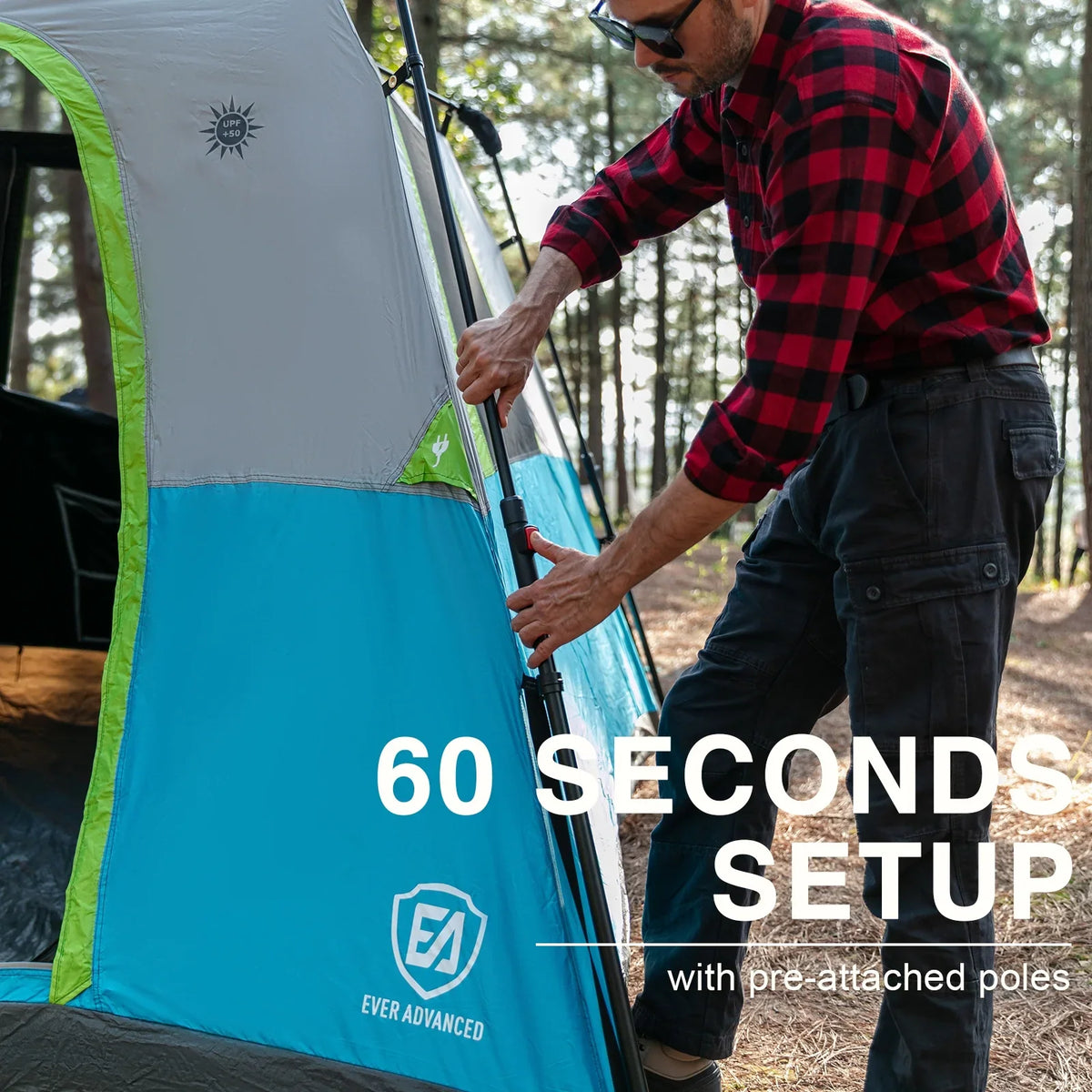 EVER ADVANCED 6 Person Blackout Camping Tent, Instant Family Tents, 60 s Quick Setup, Water-Resistant, Blue