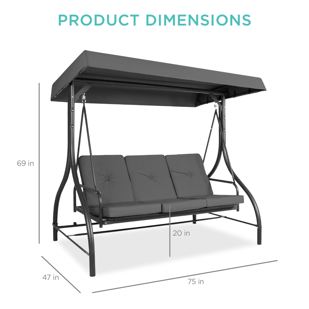 Best Choice Products 3-Seat Outdoor Converting Canopy Swing Glider Patio Hammock w/ Removable Cushions - Burgundy