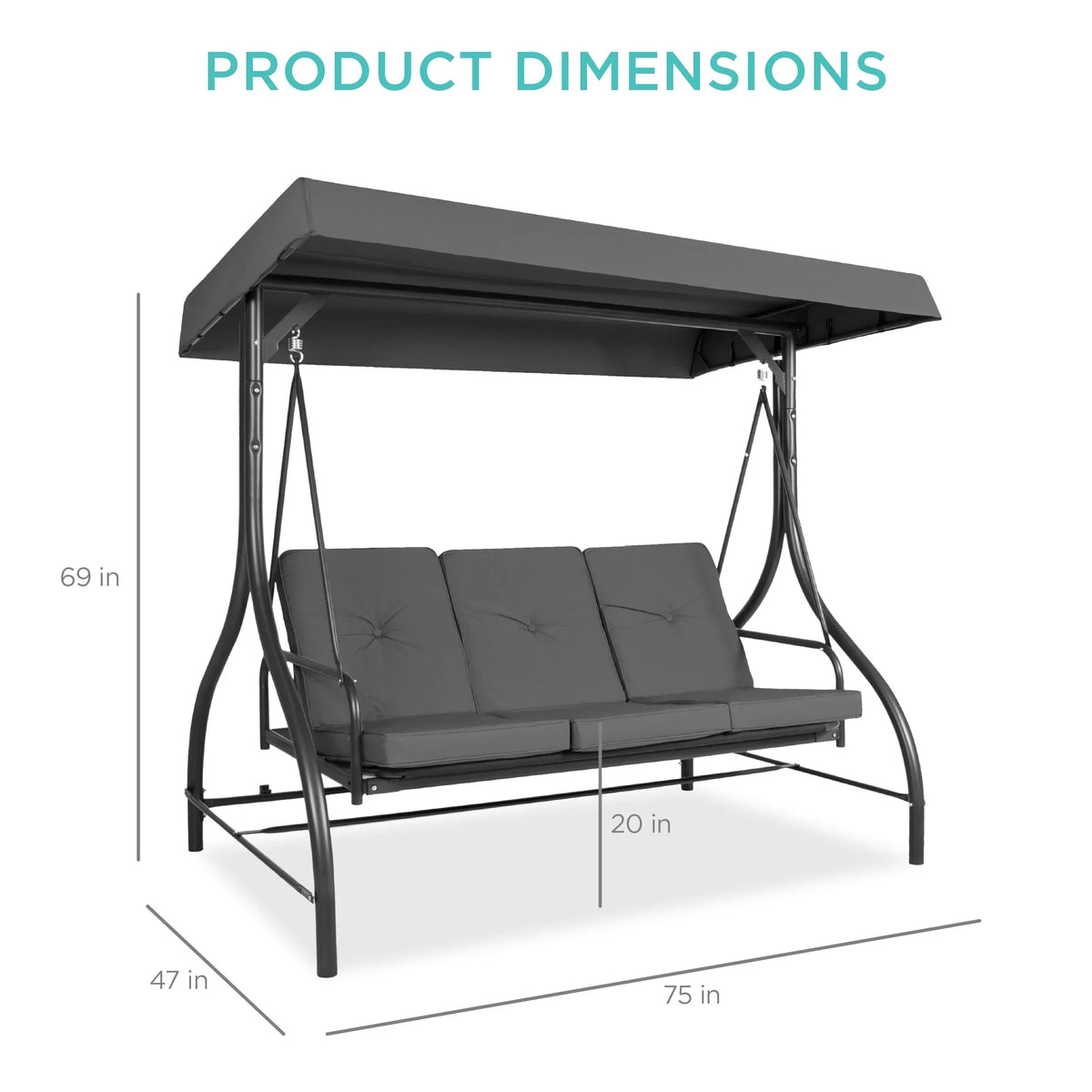 Best Choice Products 3-Seat Outdoor Converting Canopy Swing Glider Patio Hammock w/ Removable Cushions - Burgundy