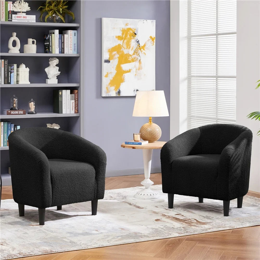 Topeakmart 2pcs Boucle Club Accent Chair for Livingroom, Ivory