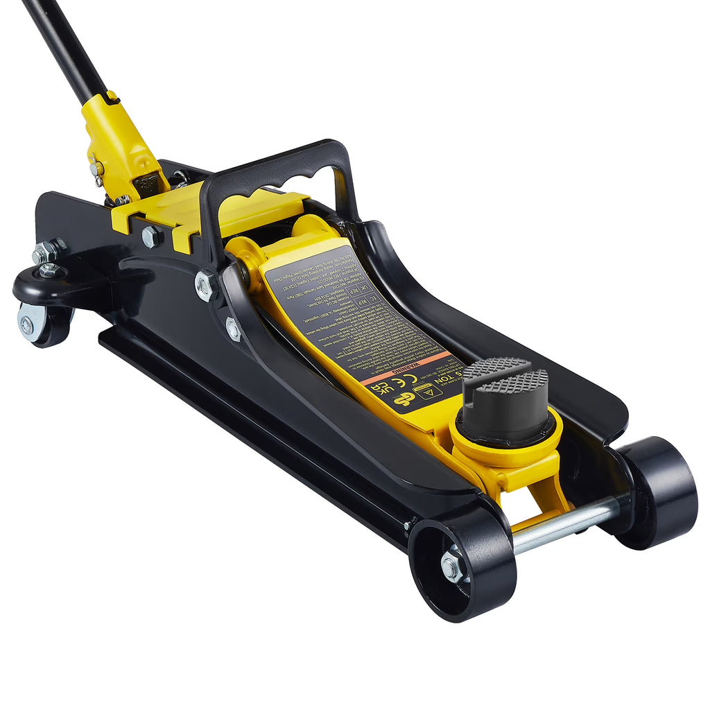 KFFKFF Low Profile Floor Jack,2.5 Ton(5500 lbs) Slim Profile, Durable Steel Racing Lift with Single Piston Pump, Range 3.35"-14.96""Black+Yellow