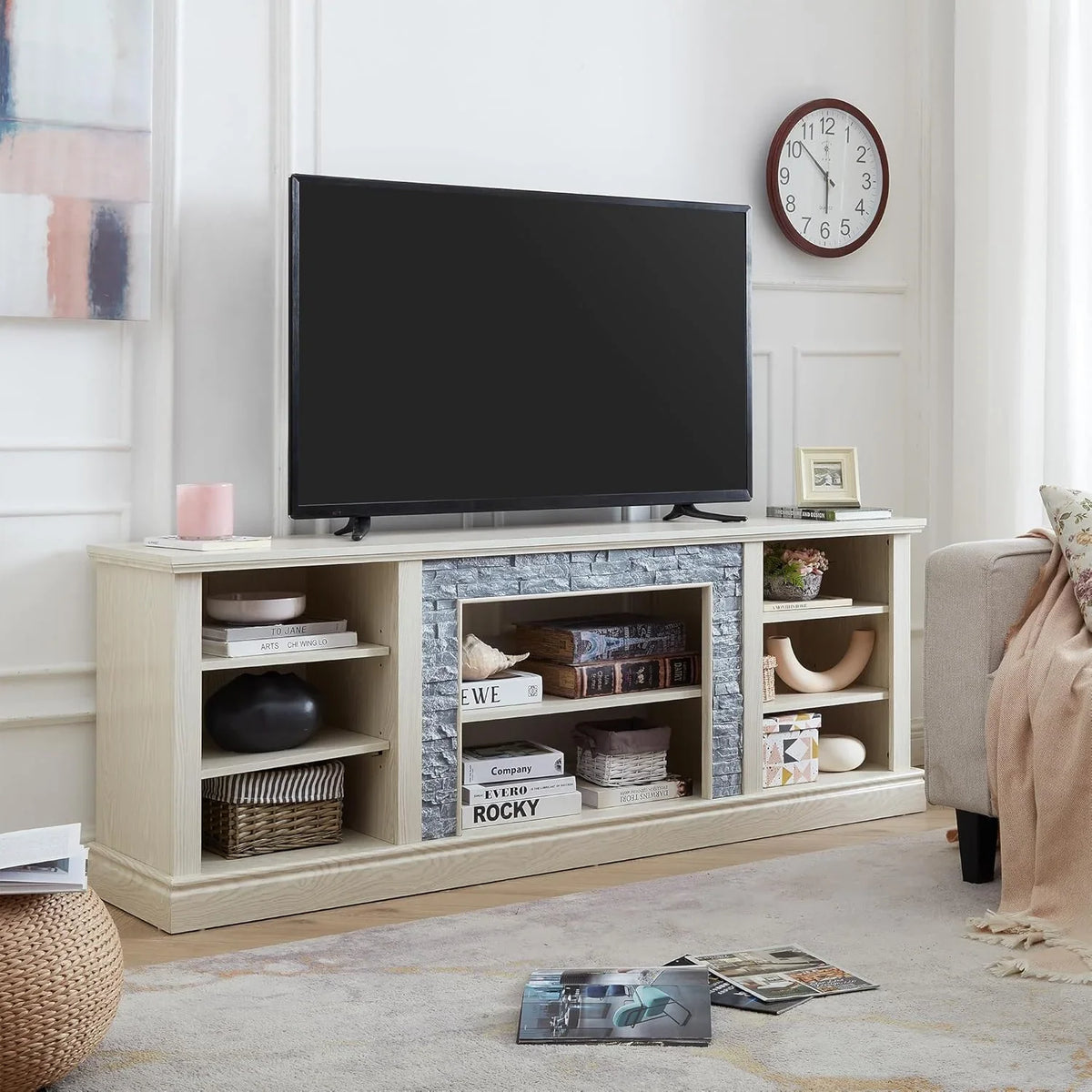 70 Inch TV Stand for TVs up to 80 Inch, Entertainment Center with Storage for Living Room, TV Console for Bedroom, Media Console for 40/50/55/60/65/70/75/80 Inch TV, White