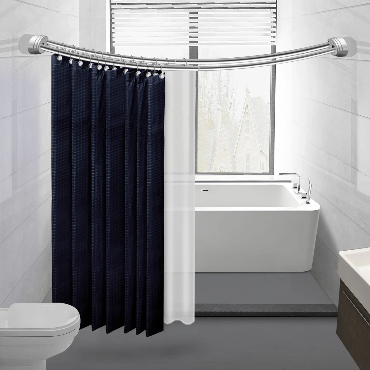 Utopia Alley Rustproof Wall Mounted Aluminum Double Curved Shower Curtain Rod, Screw Mount Rod, Secure Than Tension, Adjustable Shower Rod from 45" to 72", Includes shower liner & hooks (Bronze)