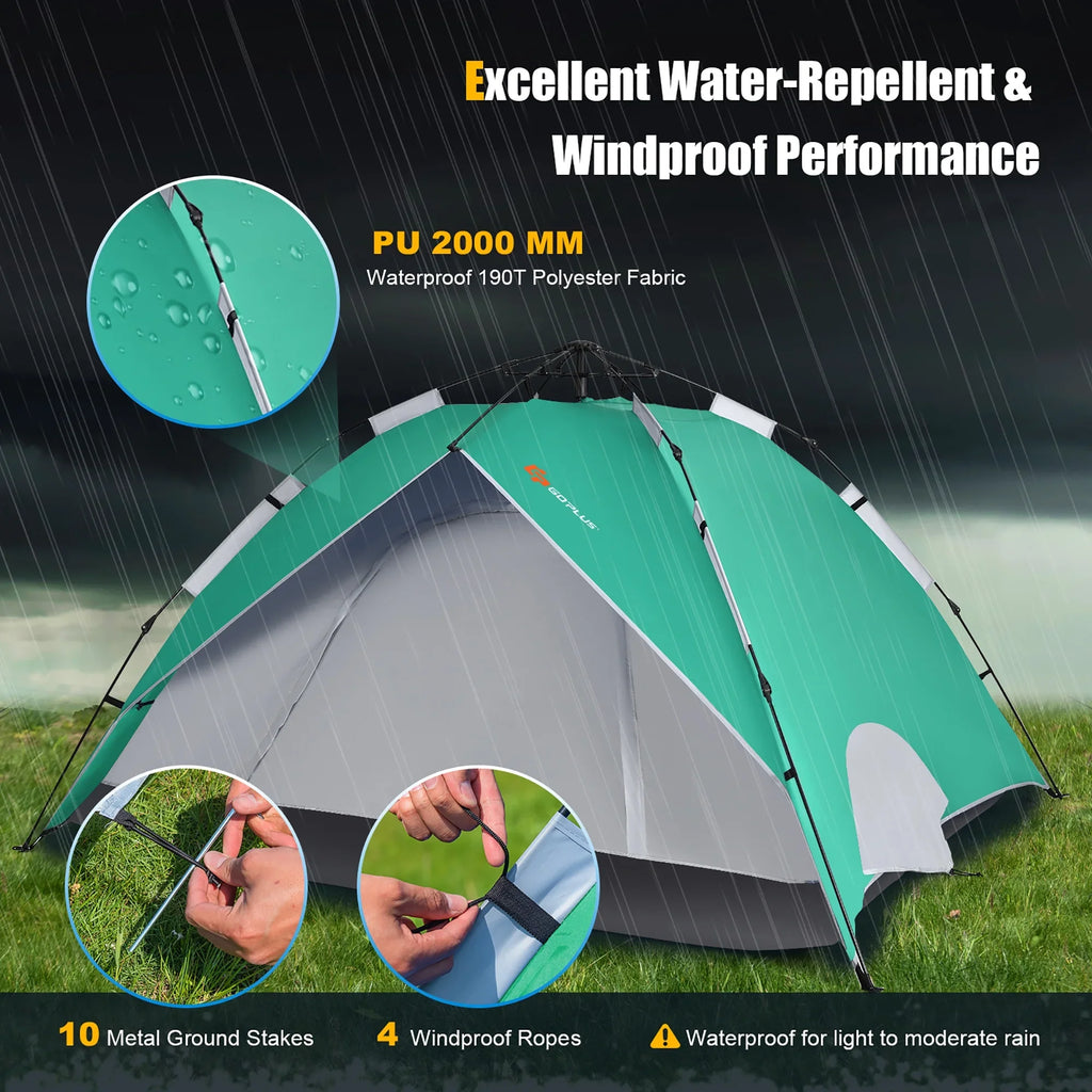 Goplus 4 Person Instant Pop-up Camping Tent 2-in-1 Double-Layer Waterproof Tent Blue