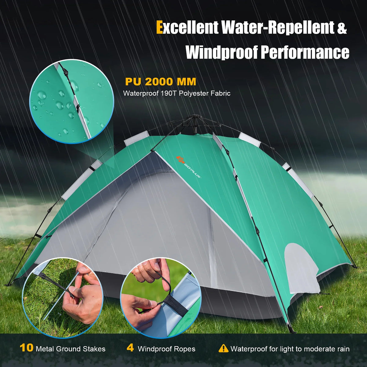 Goplus 4 Person Instant Pop-up Camping Tent 2-in-1 Double-Layer Waterproof Tent Blue