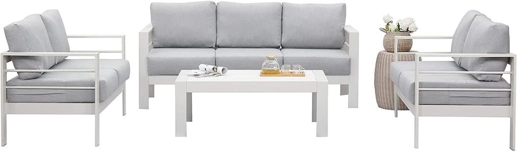 Superjoe Outdoor 3 Seats Patio Aluminum Sofa Furniture, Couch Gray Metal Chair with Cushions, Dark Grey