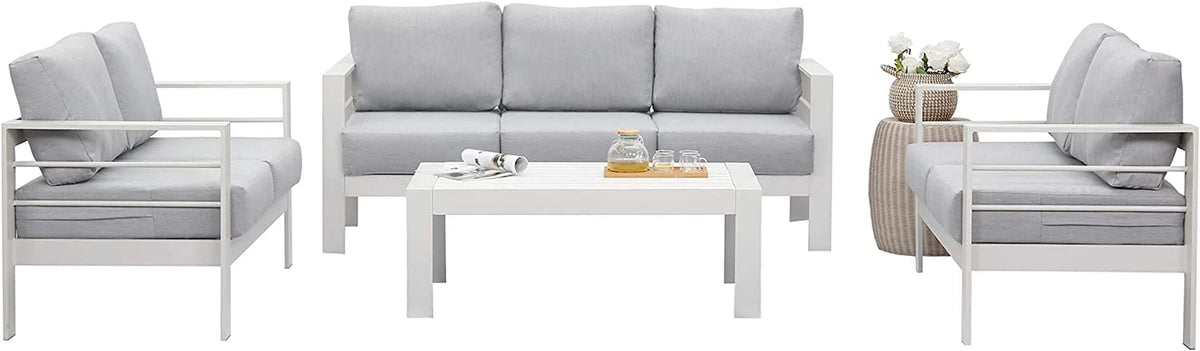Superjoe Outdoor 3 Seats Patio Aluminum Sofa Furniture, Couch Gray Metal Chair with Cushions, Dark Grey